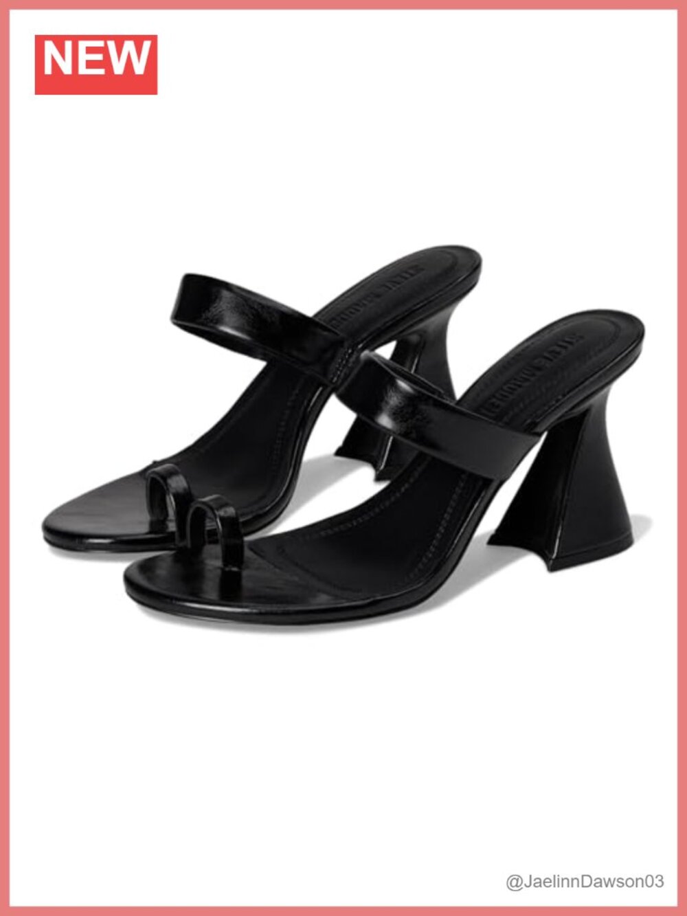 Black Heeled Sandals Slide Block Heel Dressy Party Shoes